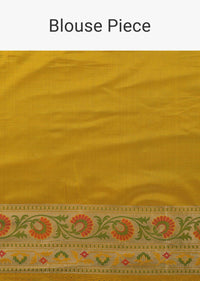 Honey Yellow Banarasi Patola Saree In Katan Silk And Ikat Weave With Unstitched Blouse