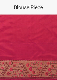 Rouge Pink Banarasi Patola Saree In Katan Silk With Ikat Weave And Unstitched Blouse