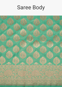 Sea Green Banarasi Saree In Uppada Silk With Butta Weave And Unstitched Blouse