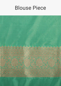 Sea Green Banarasi Saree In Uppada Silk With Butta Weave And Unstitched Blouse