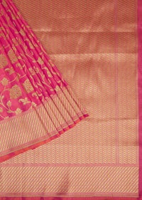 Fuschia Pink Handloom Saree In Uppada Silk With Single Zari Work And Unstitched Blouse