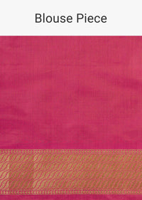 Fuschia Pink Handloom Saree In Uppada Silk With Single Zari Work And Unstitched Blouse