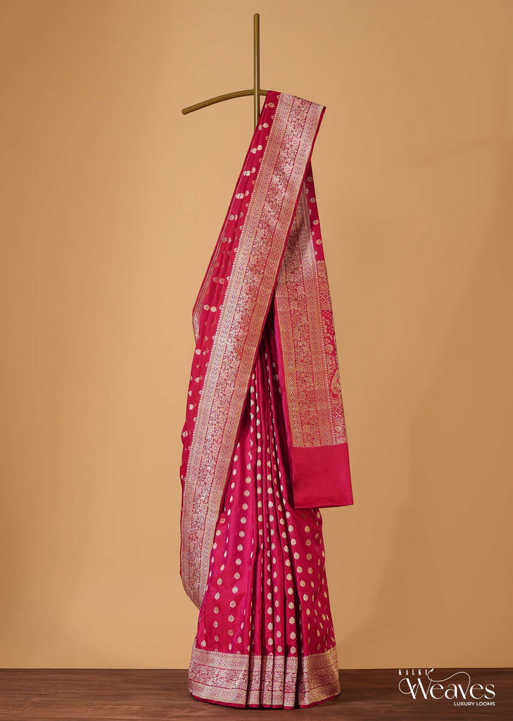 Red Handloom Banarasi In Katan Silk With Kasub Butti Weave And Unstitched Blouse