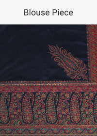 Persian Blue Cotton Silk Pashmina Woven Saree With An Unstitched Blouse