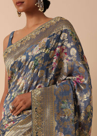 Grey Georgette Khaddi Saree With Banarasi Weave