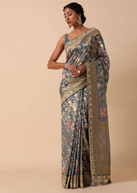 Grey Georgette Khaddi Saree With Banarasi Weave