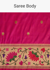 Fluorescent Pink Banarasi Saree In Katan Silk With Paithani Pallu And Unstitched Blouse