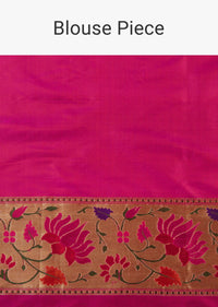 Fluorescent Pink Banarasi Saree In Katan Silk With Paithani Pallu And Unstitched Blouse