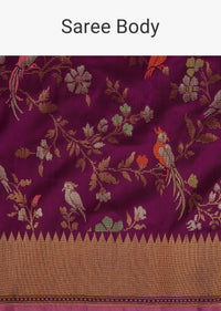 Plum Purple Banarasi Handloom Saree In Katan Silk With Unstitched Blouse