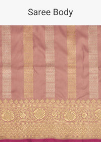 Onion Pink Banarasi Silk Saree In Fancy Silver Gold With Unstitched Blouse