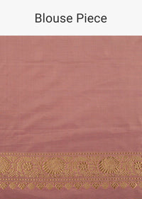 Onion Pink Banarasi Silk Saree In Fancy Silver Gold With Unstitched Blouse