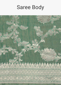 Sea Green Handloom Saree In Tissue Georgette With Zari Weave And An Unstitched Blouse