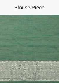 Sea Green Handloom Saree In Tissue Georgette With Zari Weave And An Unstitched Blouse