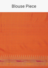 Peach Banarasi Handloom Saree In Orange Shade With Shikara Skirt Border Weave And Unstitched Blouse