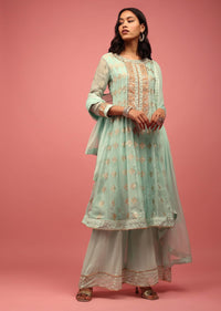 Sea Green Georgette Anarkali Suit With Embroidery
