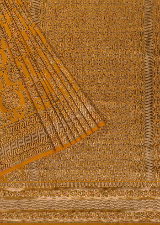 Mustard Yellow Uppada Silk Saree Meenakari Butta Jaal Weave