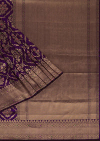 Grape Purple Saree In Uppada Silk With Meenakari Butta Jaal Weave And Unstitched Blouse