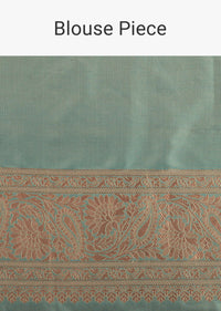 Sea Green Saree In Uppada Silk With Silver Gold Kadva Jaal And Unstitched Blouse