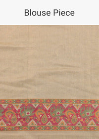 Champagne Brown Banarasi Saree In Katan Silk With Patola Ikat Weave And An Unstitched Blouse