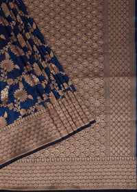 Royal Blue Saree In Uppada Silk With Single Zari Jaal And Unstitched Blouse