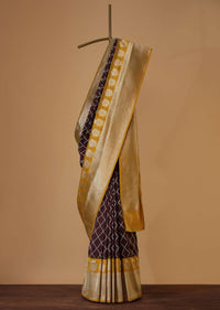 Vineyard Wine Purple Woven Handloom Saree In Silk With Meenakari Butti And Unstitched Blouse