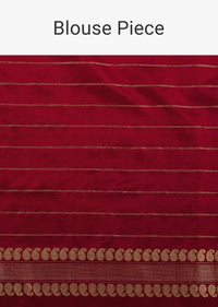 Scarlet Red Banarasi Silk Saree In Kadhva Weave With Unstitched Blouse