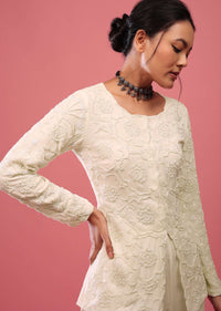 Off-White Sharara Suit In Georgette With Fully Embroidered Top & Flowy Pants