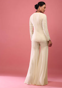 Off-White Sharara Suit In Georgette With Fully Embroidered Top & Flowy Pants