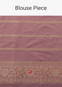 Lavender Purple Saree In Uppada Silk With Meenakari Weave And Unstitched Blouse