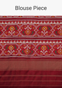 Pearl White Handloom Double Ikat Patola Saree In Linen With An Unstitched Blouse