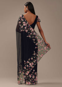 Black 3D Floral Embroidered Organza Saree