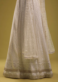 Ivory White Georgette Anarkali Set With Embroidered Belt