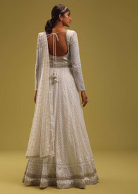 Ivory White Georgette Anarkali Set With Embroidered Belt