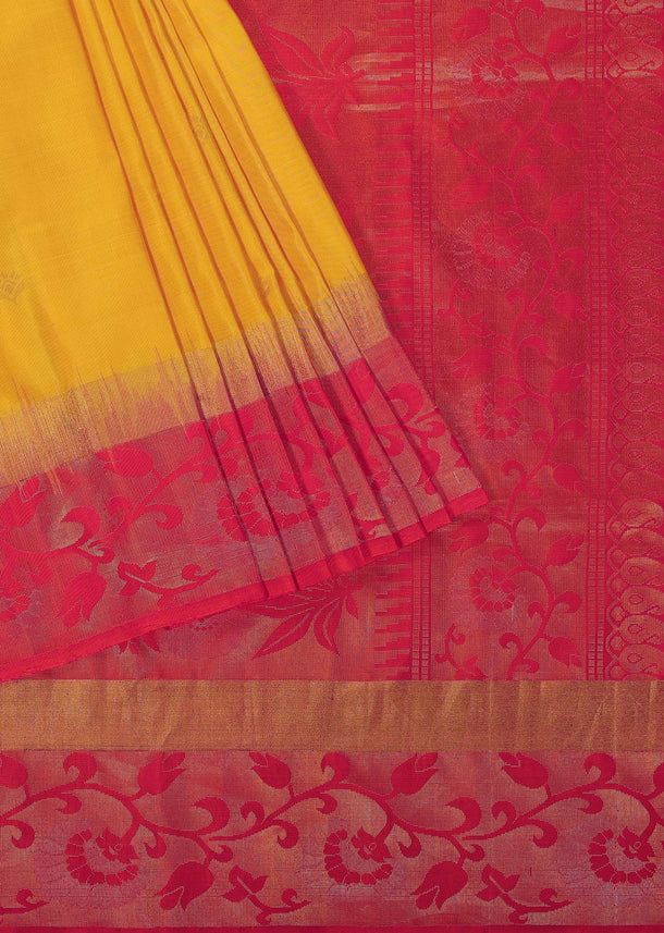 Old Gold Yellow Kanjivaram Saree In Album Silk With Unstitched Blouse