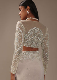 Pearl White Heavily Embroidered Net Saree