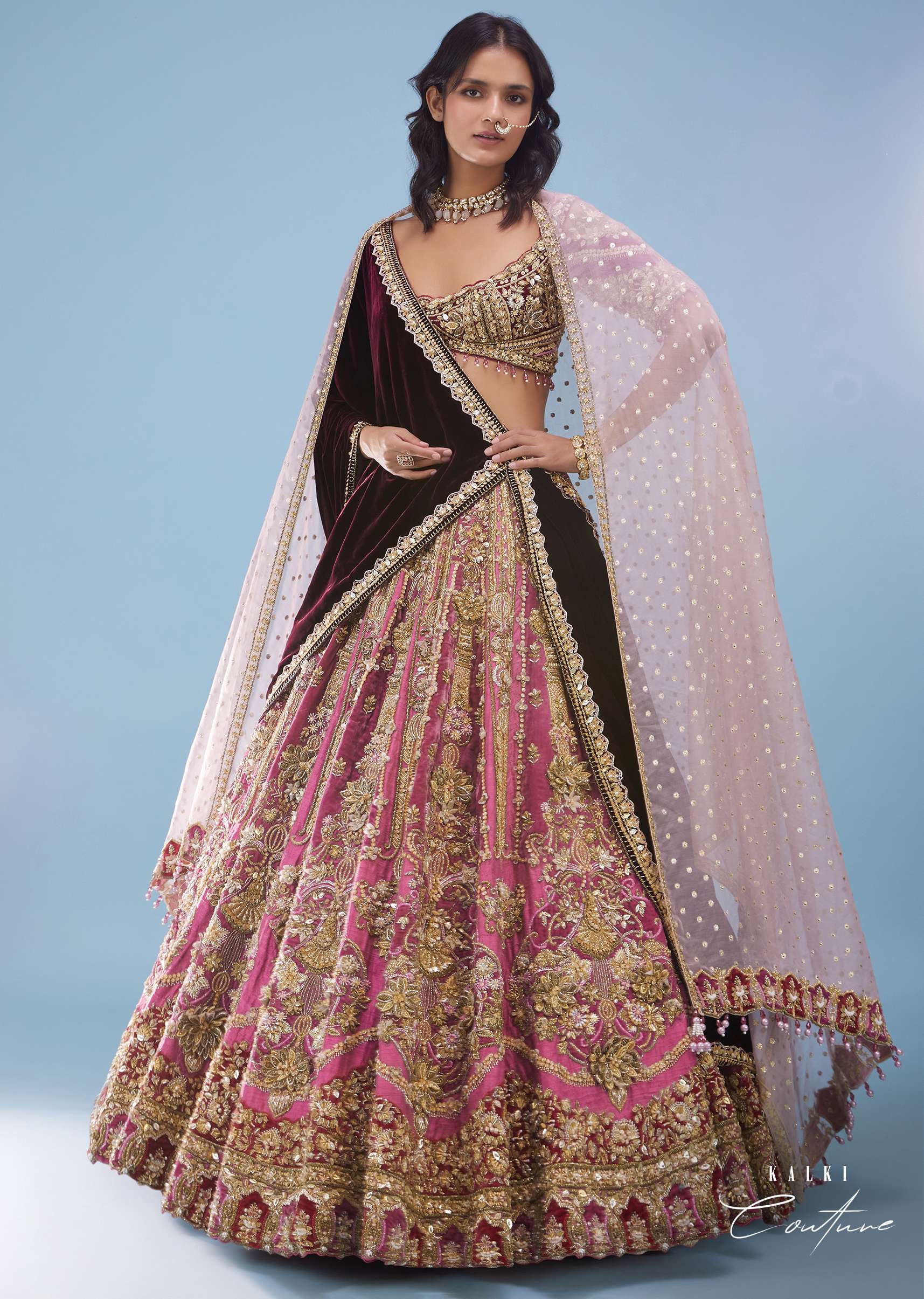 Petal Pink Wedding Lehenga With 3D Flower Embroidery - NOOR 2022