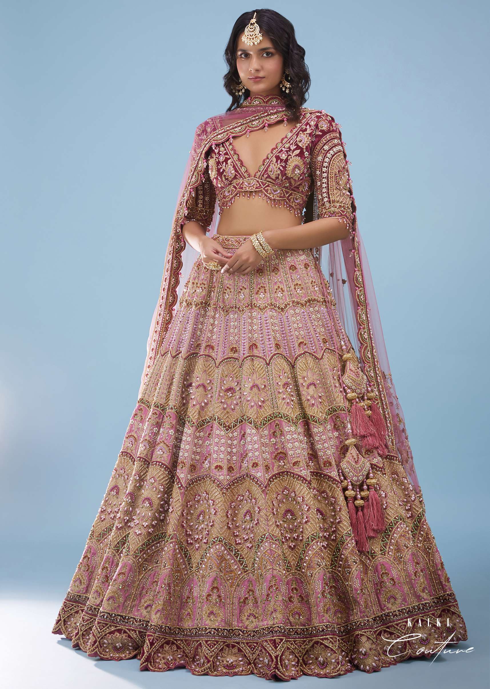 Rose Pink Junoesque Bridal Lehenga In Raw Silk With Heavy Embroidery - NOOR 2022