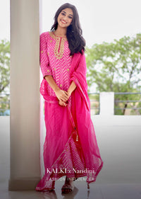 Hot Pink Leheriya Printed Anarkali Suit In Georgette