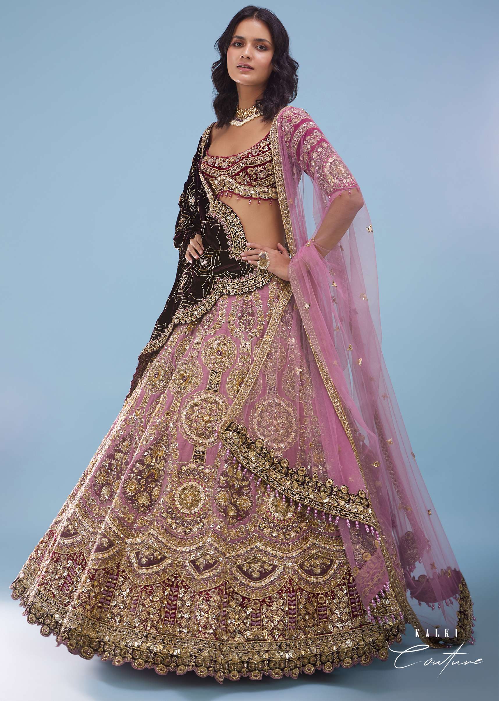 Powder Pink Bridal Amari Lehenga Designed With Heavy Embroidery - NOOR 2022