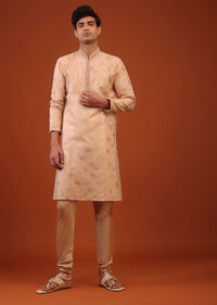 Peach Pink Floral Weave Silk Kurta Set