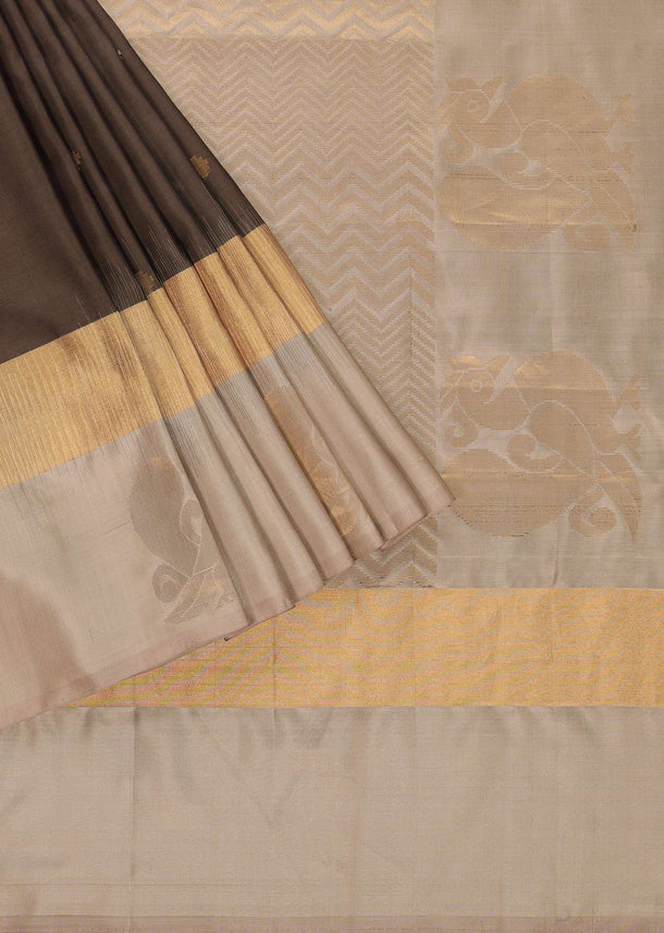 Iron Grey Silk Saree In Zari Weave With Grey Border