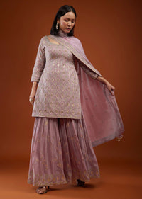 Lilac Purple Sharara Suit With Embroidery