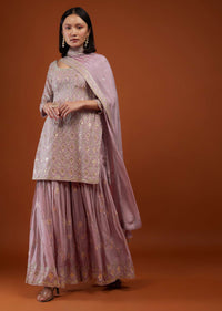 Lilac Purple Sharara Suit With Embroidery