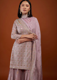 Lilac Purple Sharara Suit With Embroidery