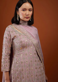 Lilac Purple Sharara Suit With Embroidery