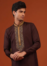 Wine Purple Thread Woven Silk Kurta Set