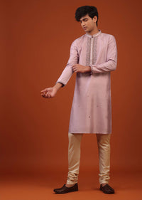 Lilac Purple Thread Embroidered Silk Kurta Set