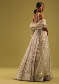 Ivory White Georgette Lehenga Set With Intricate Lucknowi Embroidery