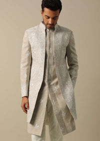 Beige Linen Indowestern Sherwani Set