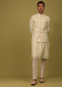 Lemon Art Silk Bandi Jacket Set With Mirrorwork